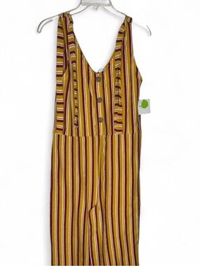 Women’s Striped Jumpsuit - Yellow & Burgundy